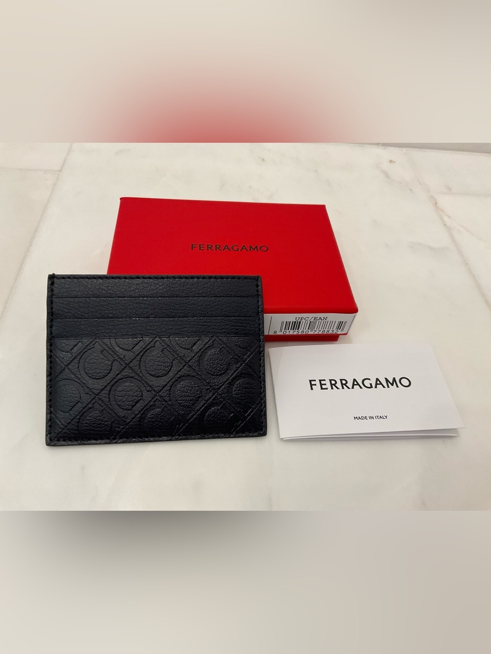 NEW Salvatore Ferragamo Gancini Embossed Slim Credit Card Wallet - NAVY BLUE
